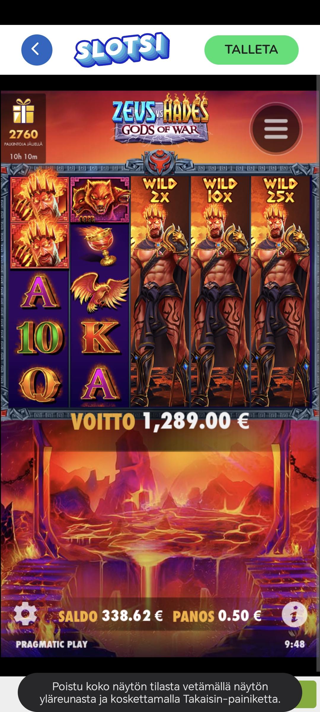 Zeus vs Hades – Slotsi (1289 euro / 0.50 taruhan) | Hakki87