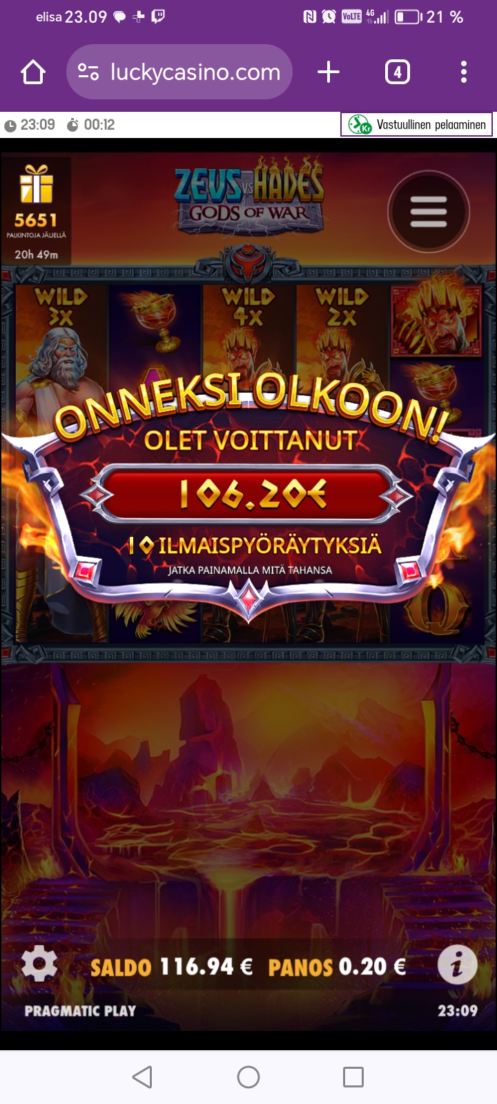Zeus vs Hades – Unibet (106.20 eur / 0.20 bet) | Nimismies.