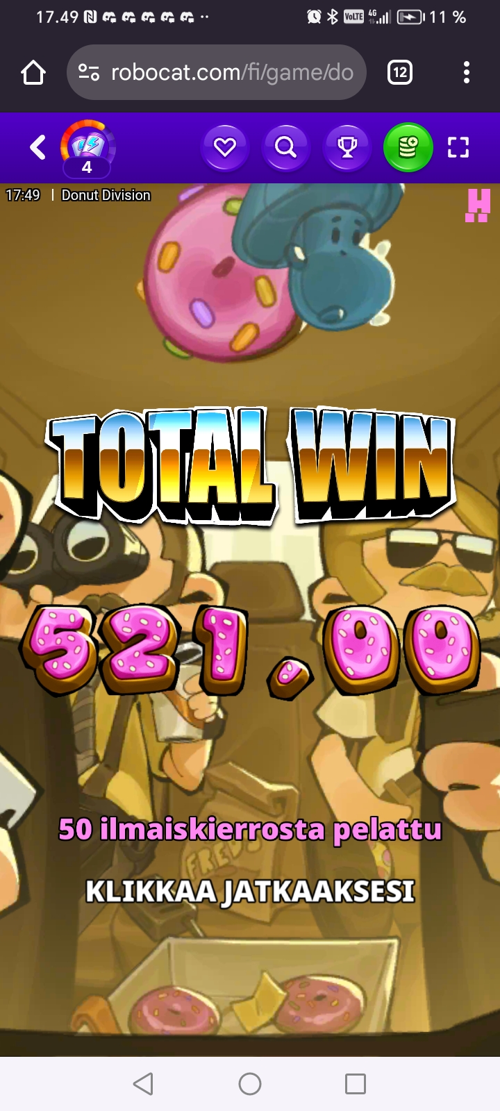 Donut division – Robocat (521 eur / 1.00 bet) | Nimismies.