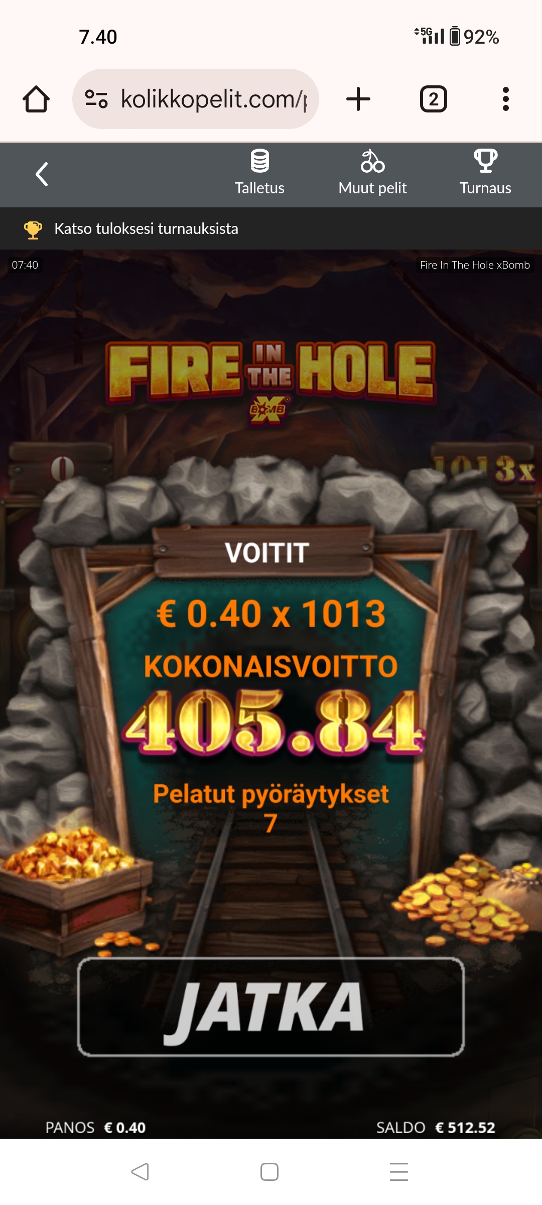 Fire in the hole – Unibet (405.84 eur / 0.40 bet) | Kapteni85