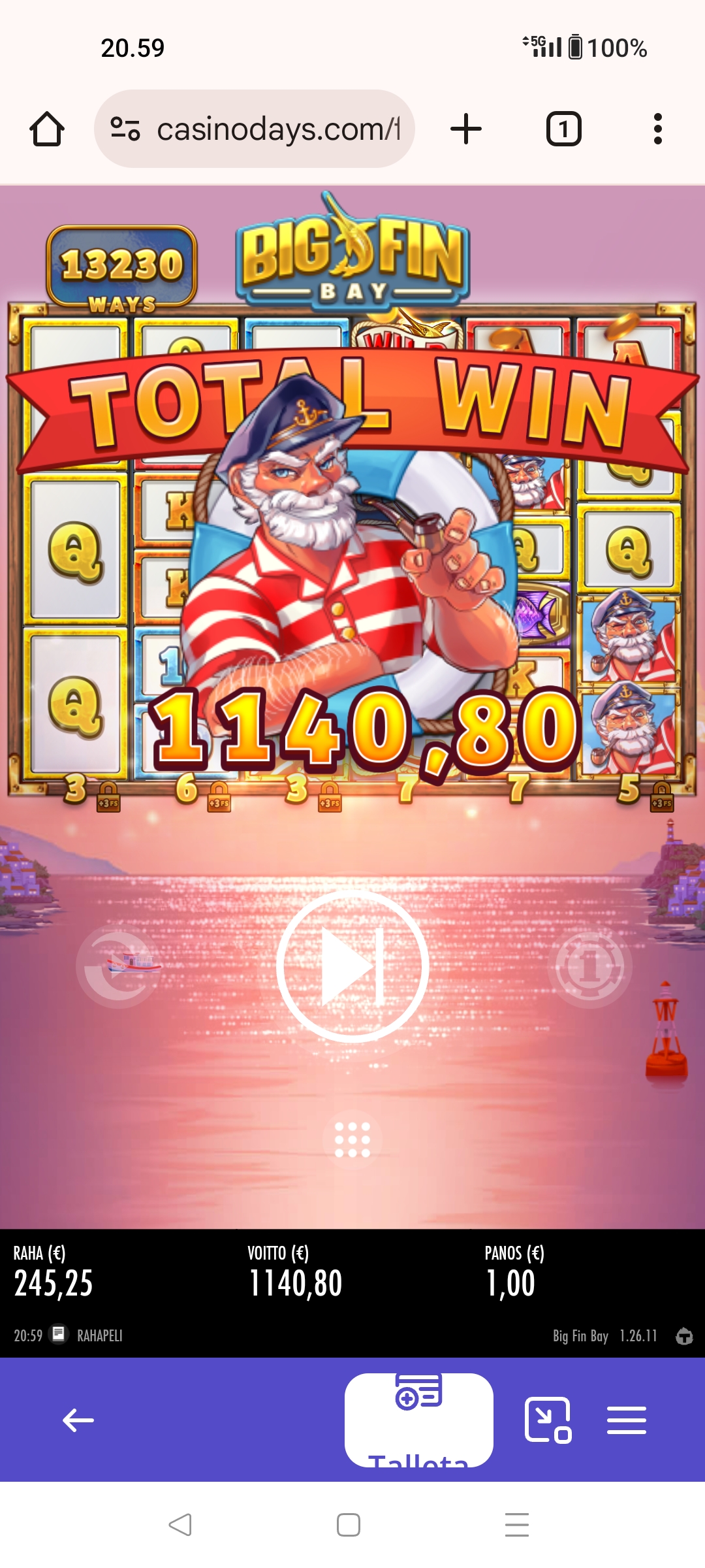 Big Fin Bay – CasinoDays (draft) (1140.80 eur / 1 bet) | Kapteni85