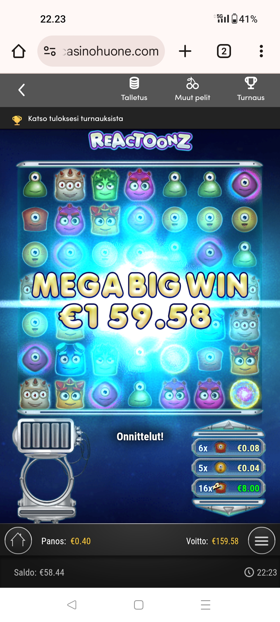 Reactoonz – Unibet (159.58 eur / 0.40 bet) | Kapteni85