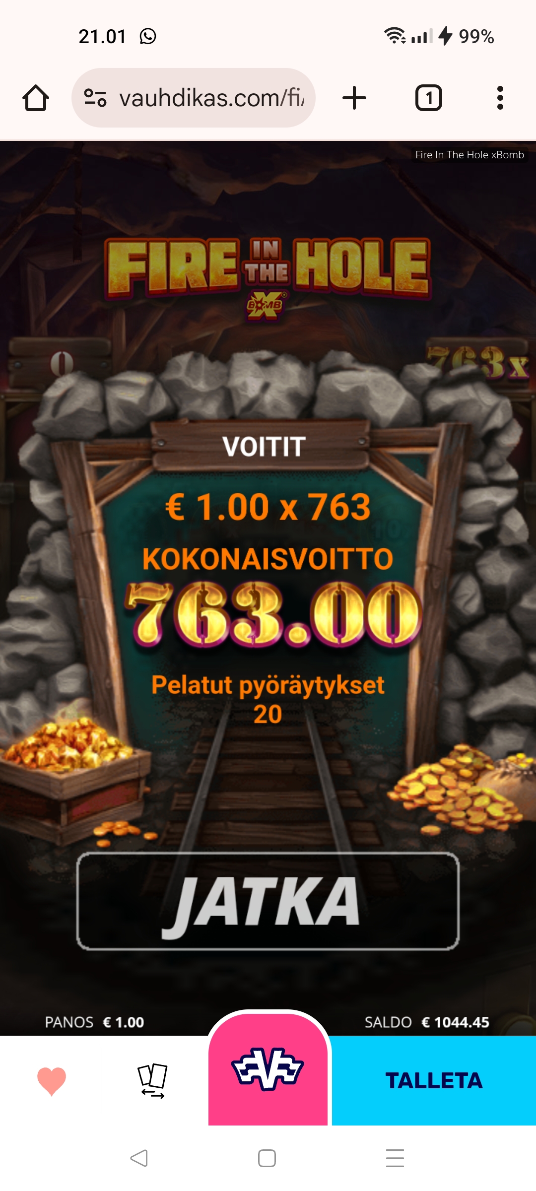 Fire in the hole – Vauhdikas (763 eur / 1 bet) | Kapteni85