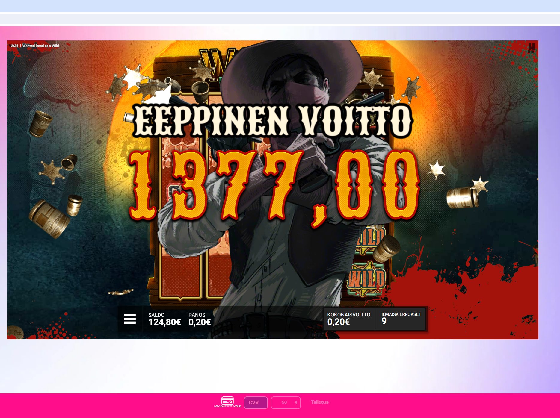 Wanted Dead or a Wild – Spinz (1377 eur / 0.20 bet) | verotoni