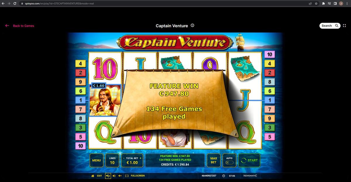 Captain Venture slot machine online casino gambling big win
