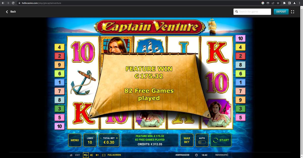Captain Venture slot machine online casino gambling big win