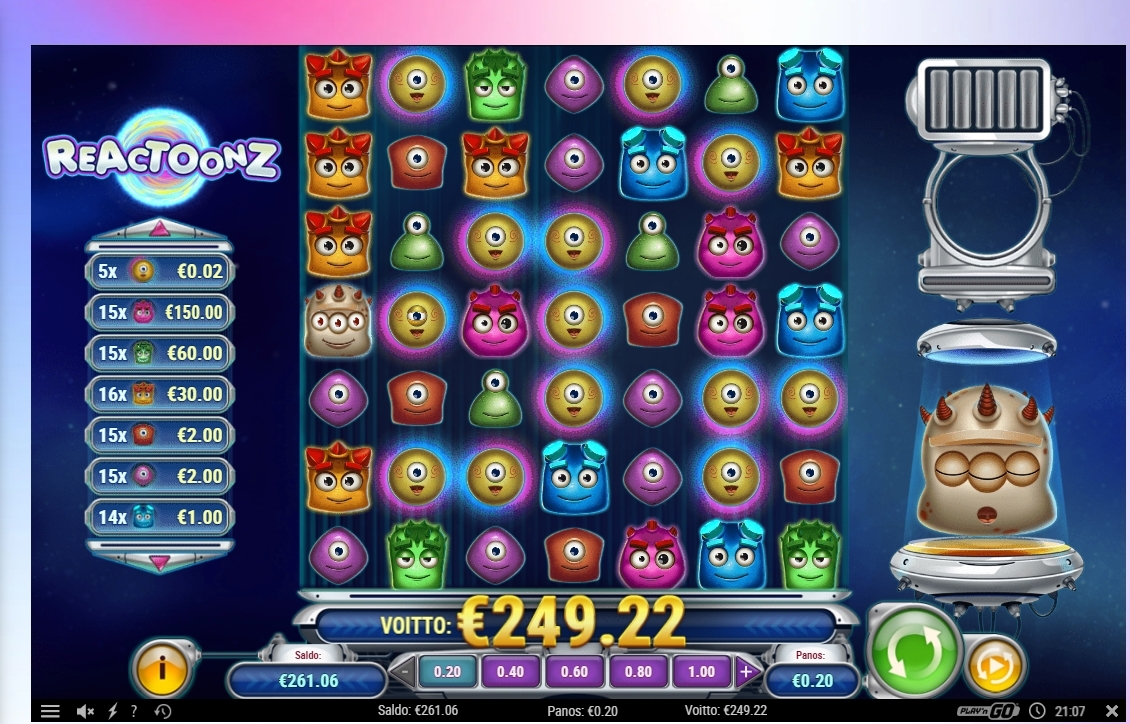 Reactoonz slot machine online casino gambling big win