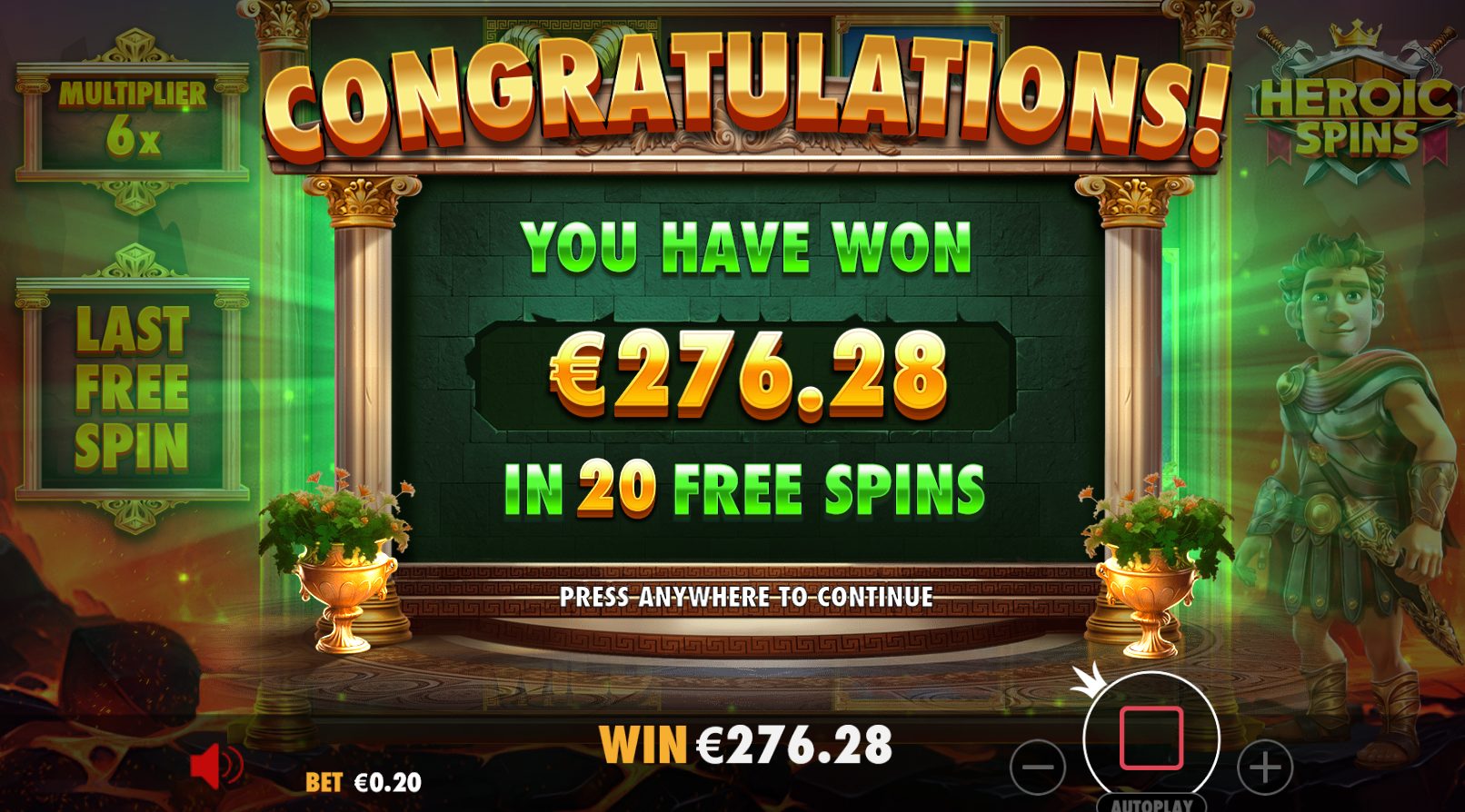 heroic spins – Betsson (276.28 eur / 0.20 bet) | Joona