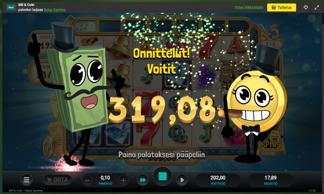Bill & Coin – Unibet (319 eur / 0.10 bet) | kalsarini