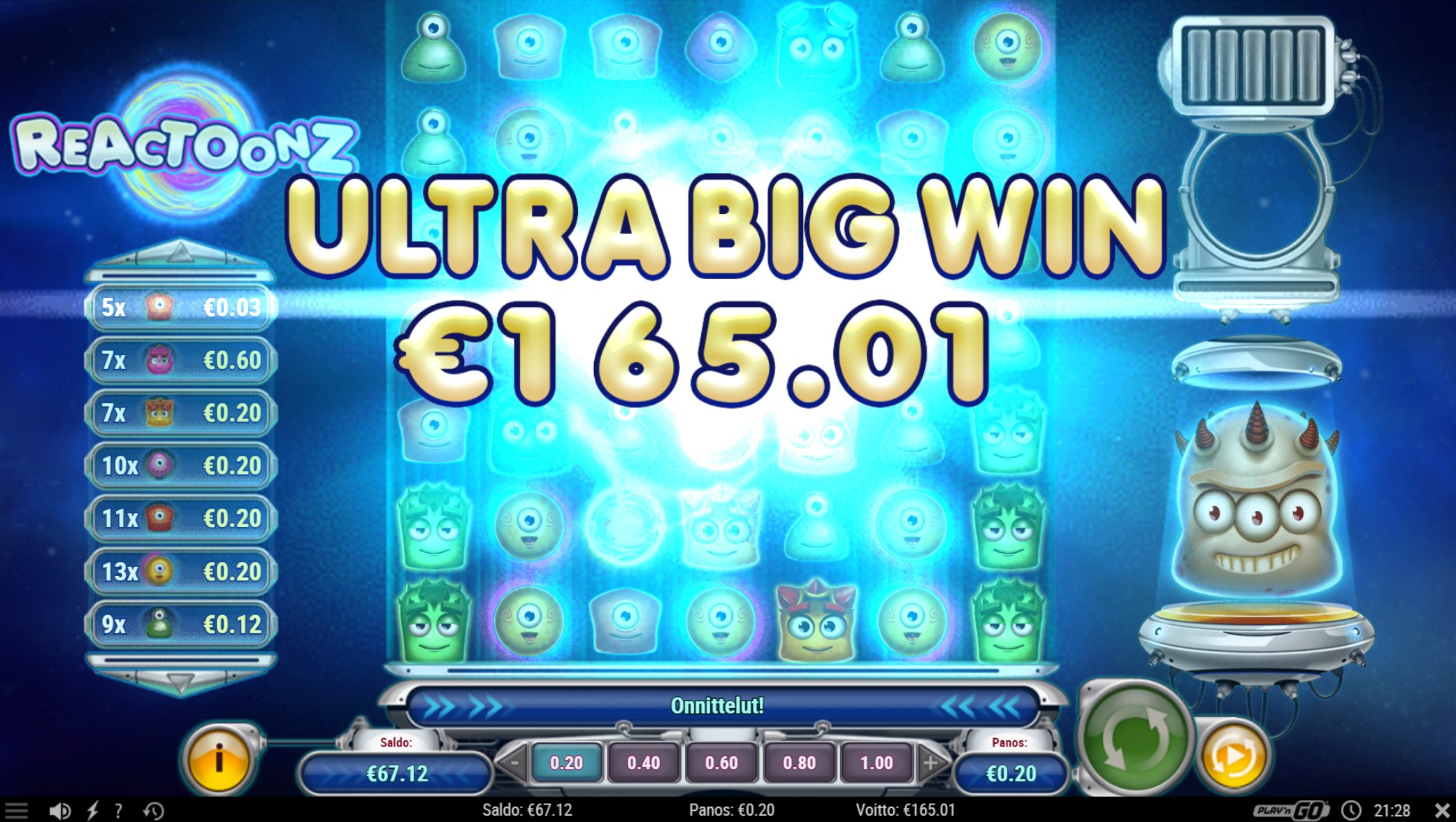 Reactoonz – XLbet (165.01 eur / 0.2 bet) | Solbero