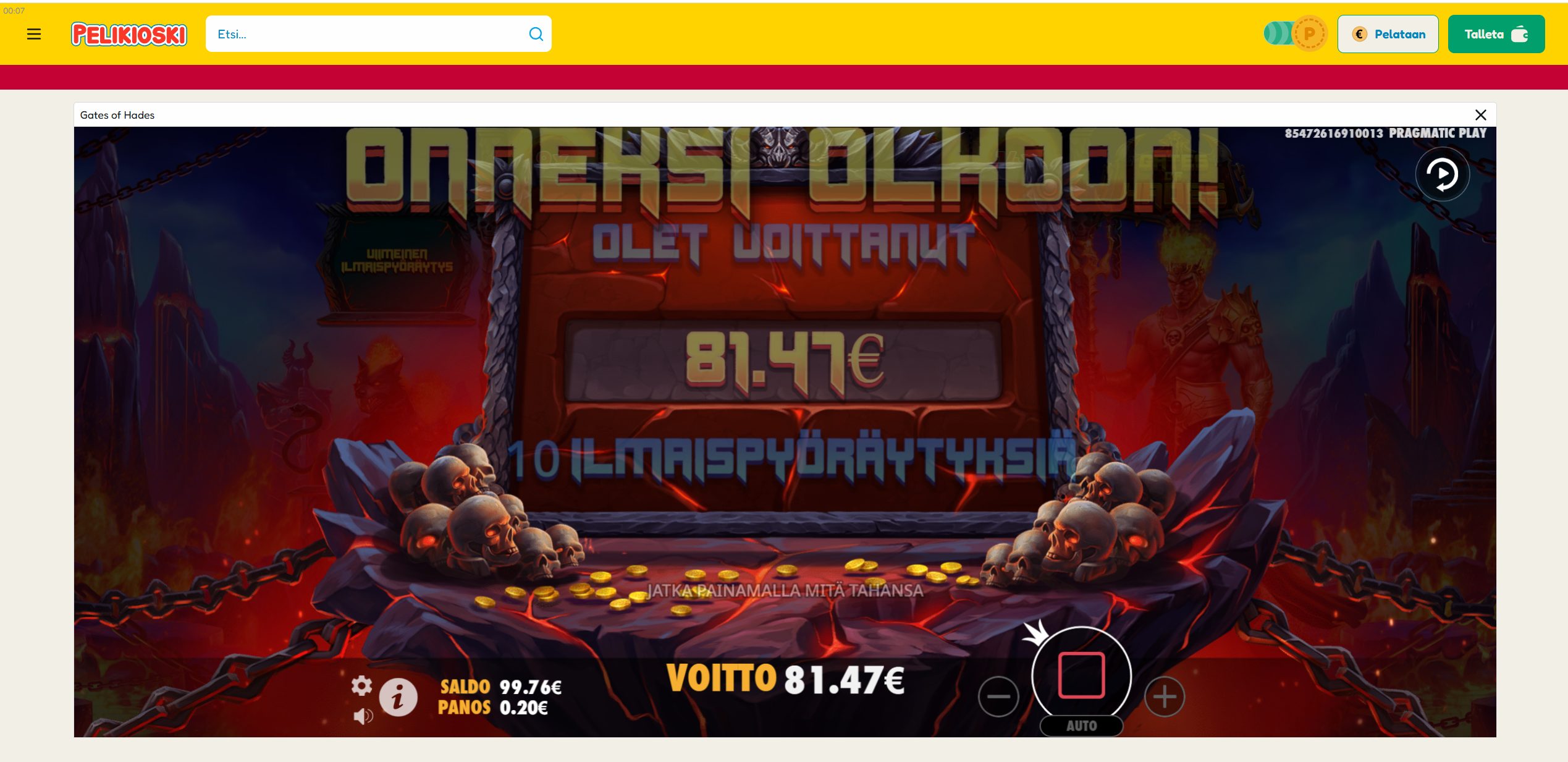 Gates of hades – Pelikioski (81.47 eur / 0.20 bet) | Ihalaiska
