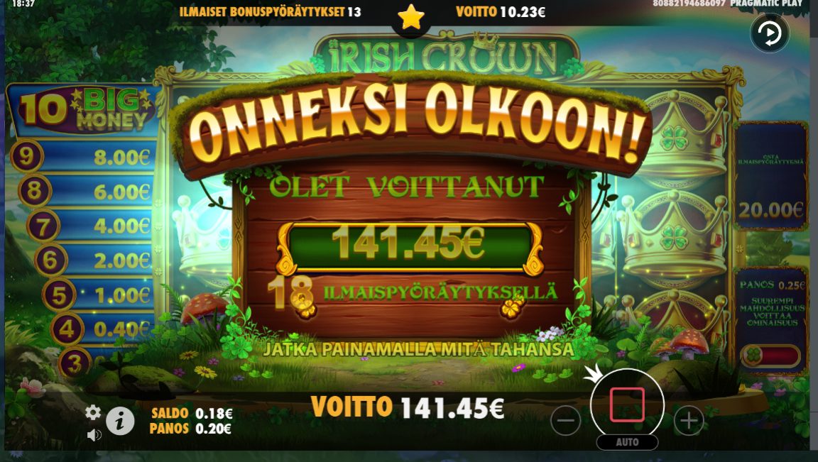 Irish Crown – Unibet (141.45 eur / 0.2 bet) | Kapteni85
