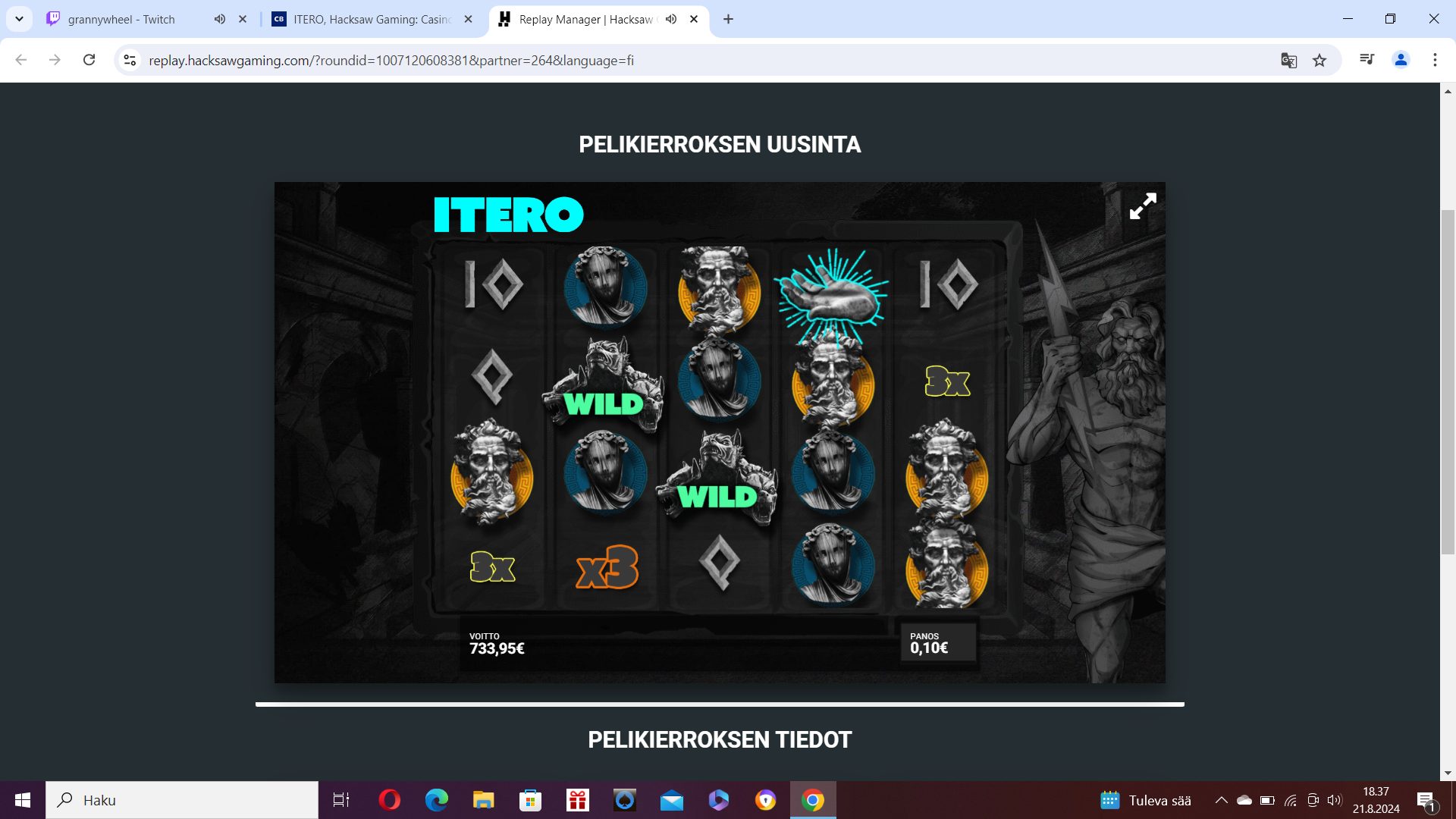 itero – Budsino (733.95 eur / 0.10 bet) | Petri Juhani Kukkonen