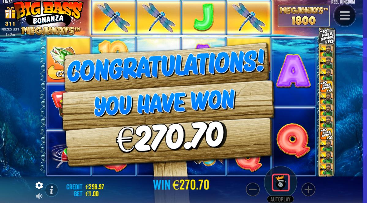 Big Bass Bonanza megaways – Caxino (270.7 eur / 1 bet) | Kapteni85