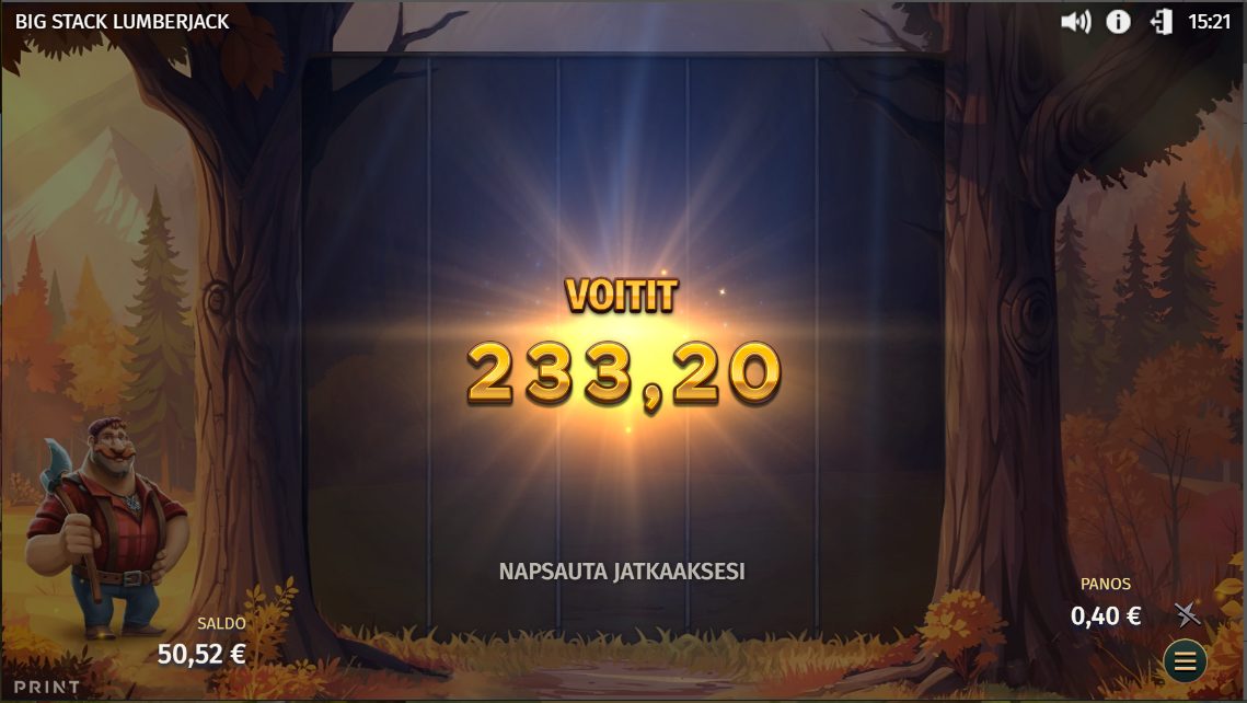 Big Stack Lumberjack – Unibet (233.2 eur / 0.4 bet) | Kapteni85