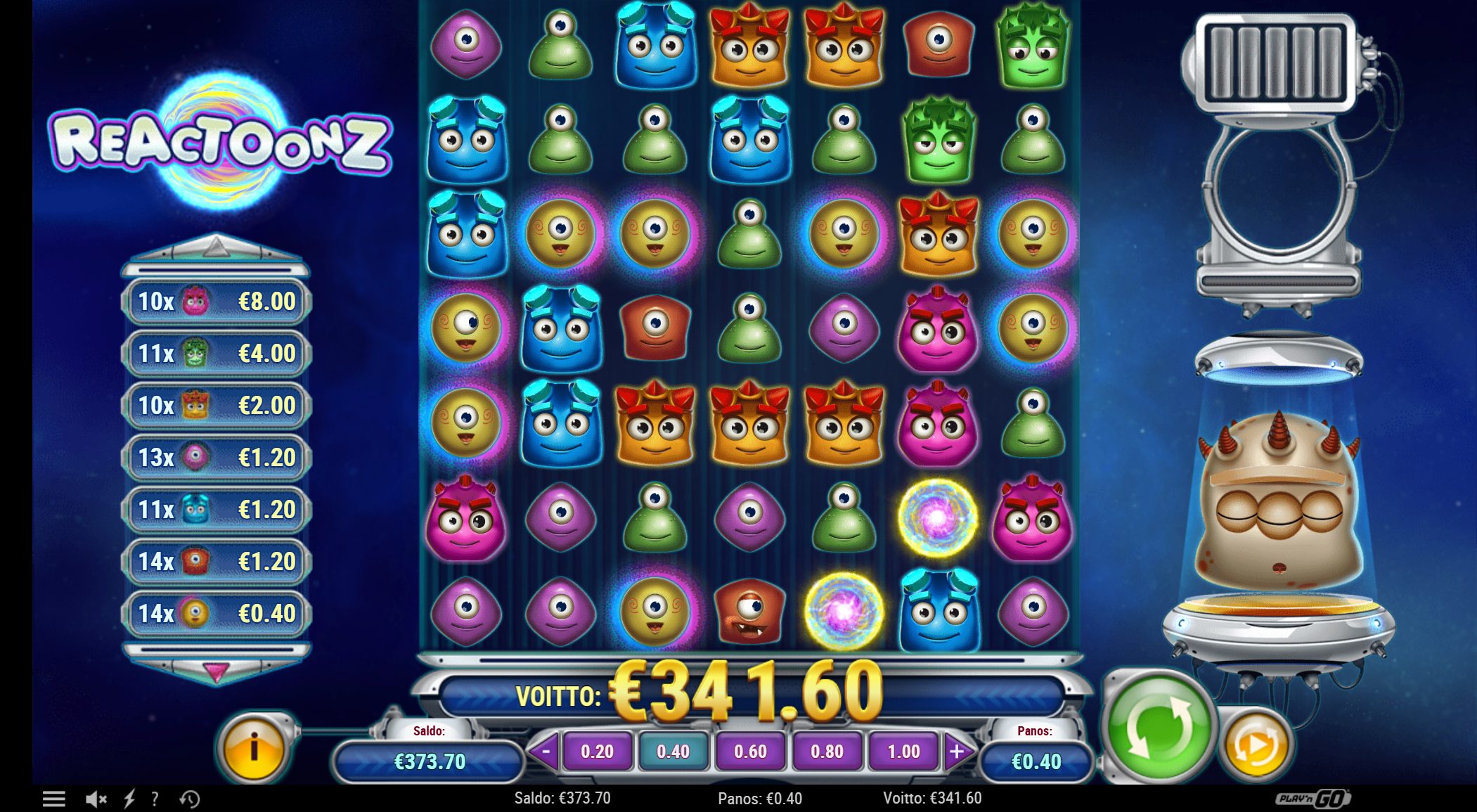 Reactoonz – Unibet (341.60 eur / 0.40 bet) | Ihalaiska