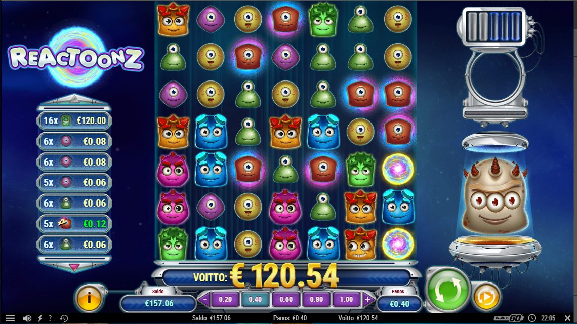 Reactoonz – Unibet (120.54 eur / 0.4 bet) | Kapteni85