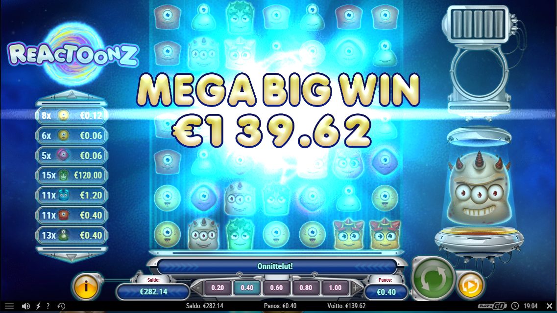 Reactoonz – Unibet (139.62 eur / 0.4 bet) | Kapteni85