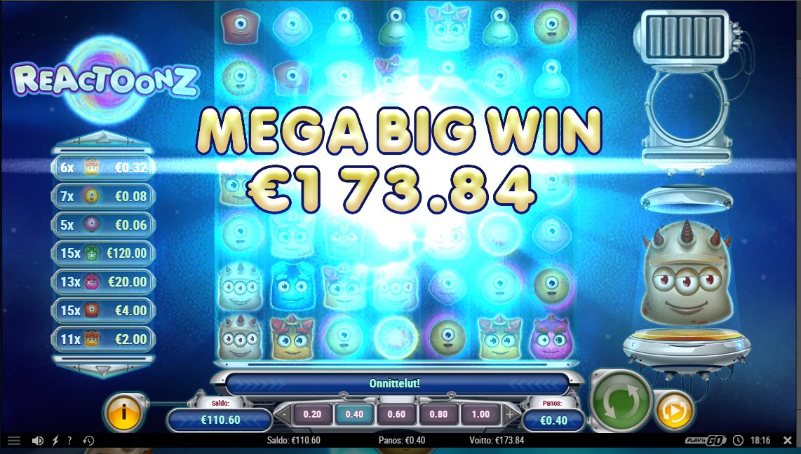 Reactoonz – Unibet (173.84 eur / 0.4 bet) | Kapteni85