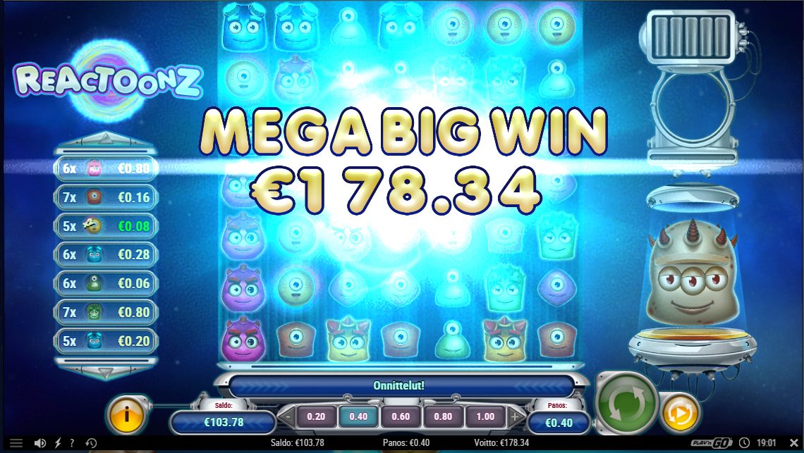 Reactoonz – Unibet (178.34 eur / 0.4 bet) | Kapteni85