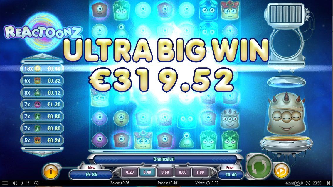Reactoonz – Unibet (319.52 eur / 0.4 bet) | Kapteni85