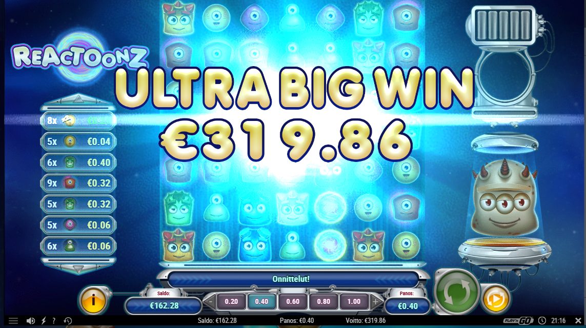 Reactoonz – Unibet (319.86 eur / 0.4 bet) | Kapteni85