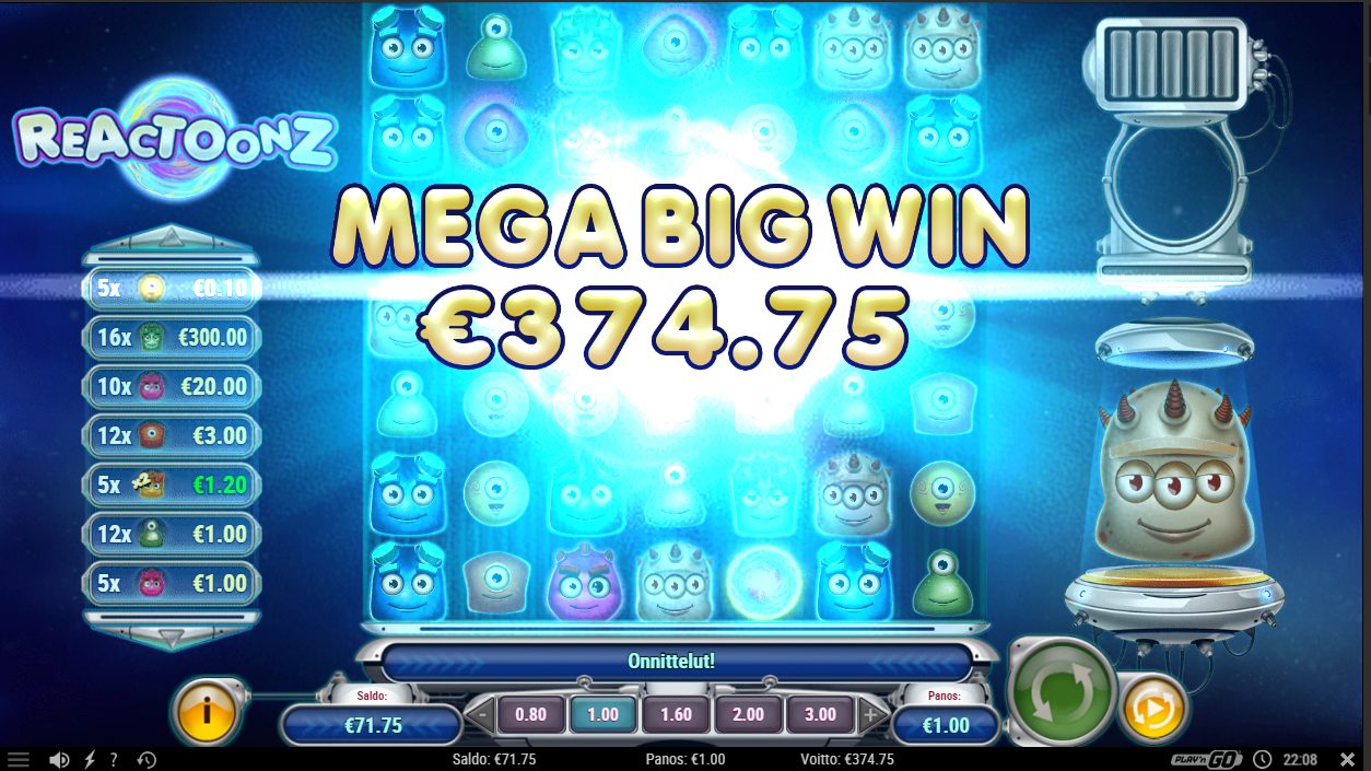 Reactoonz – LuckySpins (draft) (374.75 eur / 1 bet) | Kapteni85