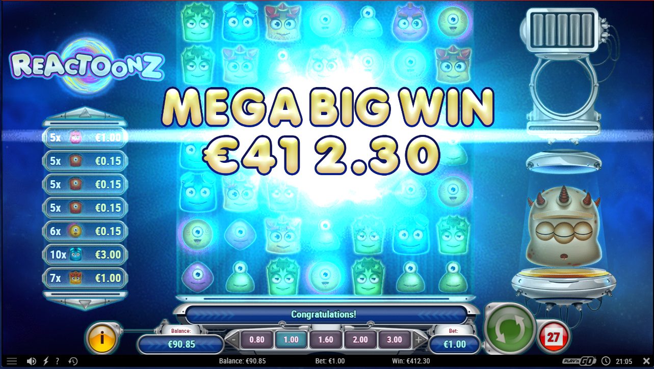 Reactoonz – BetRebels (412.3 eur / 1 bet) | Kapteni85