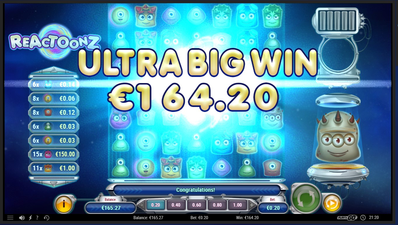Reactoonz – Caxino (164.20 eur / 0.2 bet) | Rikssoni