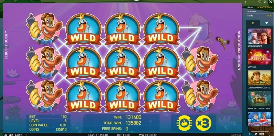 Scruffy Duck slot machine online casino gambling big win
