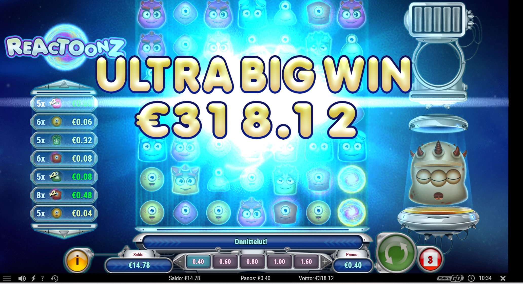 Reactoonz – Mammona (318.12 eur / 0.40 bet) | Ihalaiska