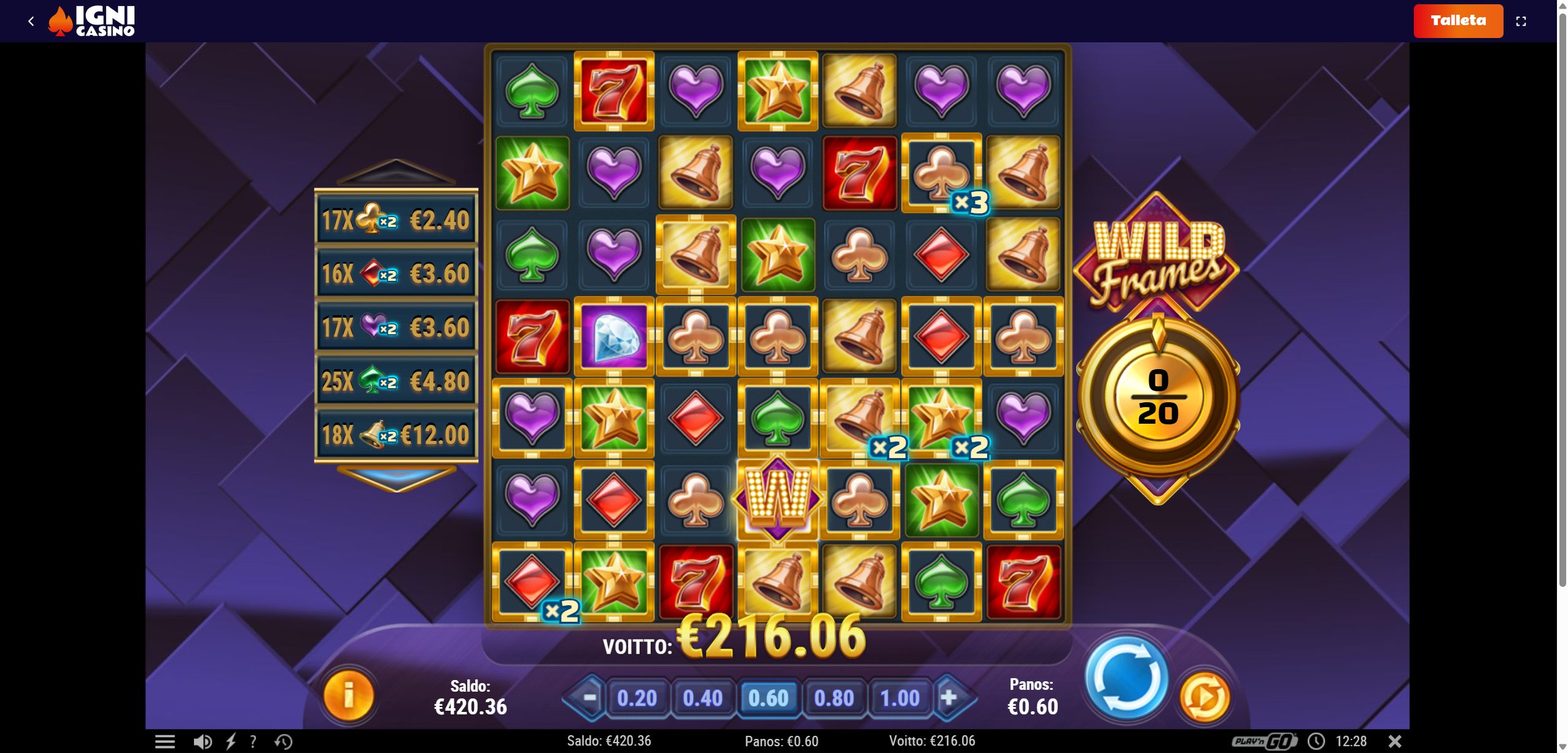 Wild Frames – Igni Casino (216.06 eur / 0.60 bet) | Ihalaiska
