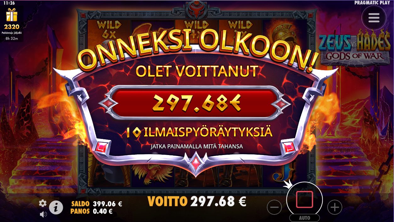 Zeus vs Hades – Spinz (297.68 eur / 0.4 bet) | Annero