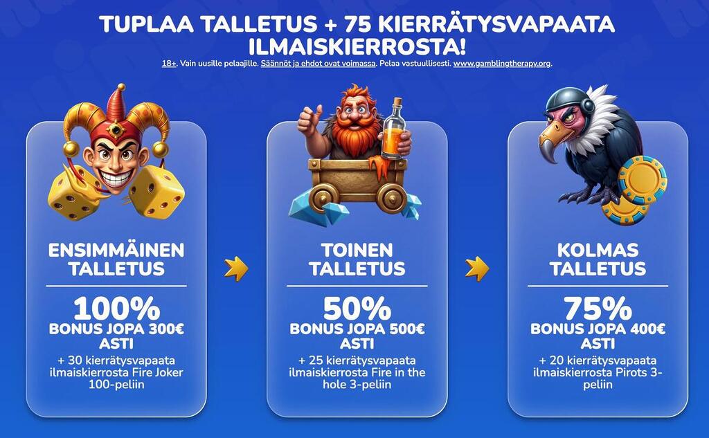 huippu kasino kolmiosainen tervetulaisbonus