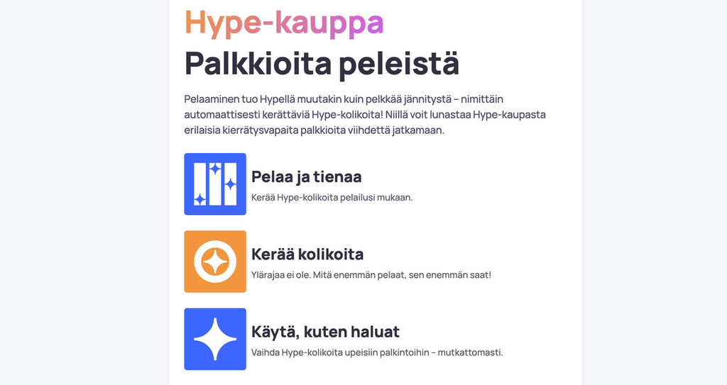 Hypekasino Hype-kauppa ja palkinnot