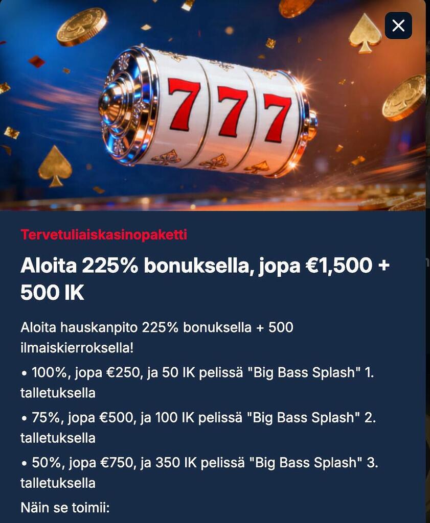 KudosBet tervetuliaiskasinopaketti 225% jopa 1500€ asti + 500 ilmaiskierrosta