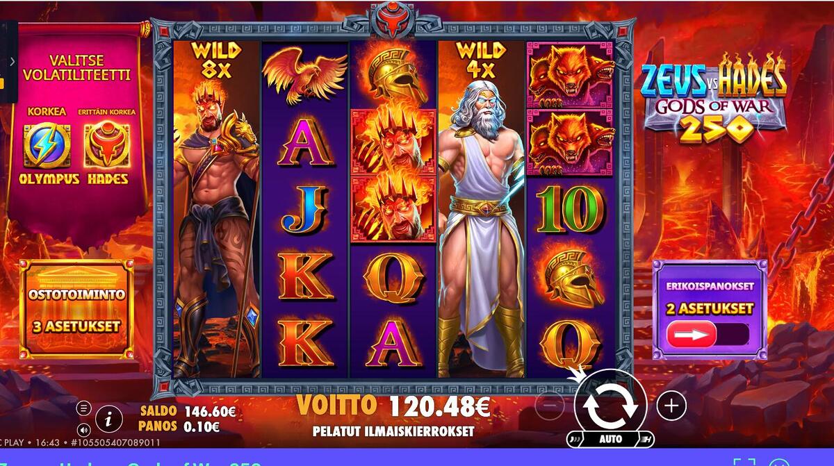 Zeus vs Hades – Wildz (120 EUR / 0.10 bet) | Ihalaiska