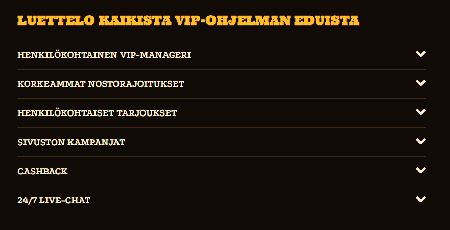 Lizaro VIP-sivu, jossa esitellään VIP-ohjelman edut kuten henkilökohtainen VIP-manageri, korkeammat nostorajat, cashback ja yksilölliset tarjoukset.