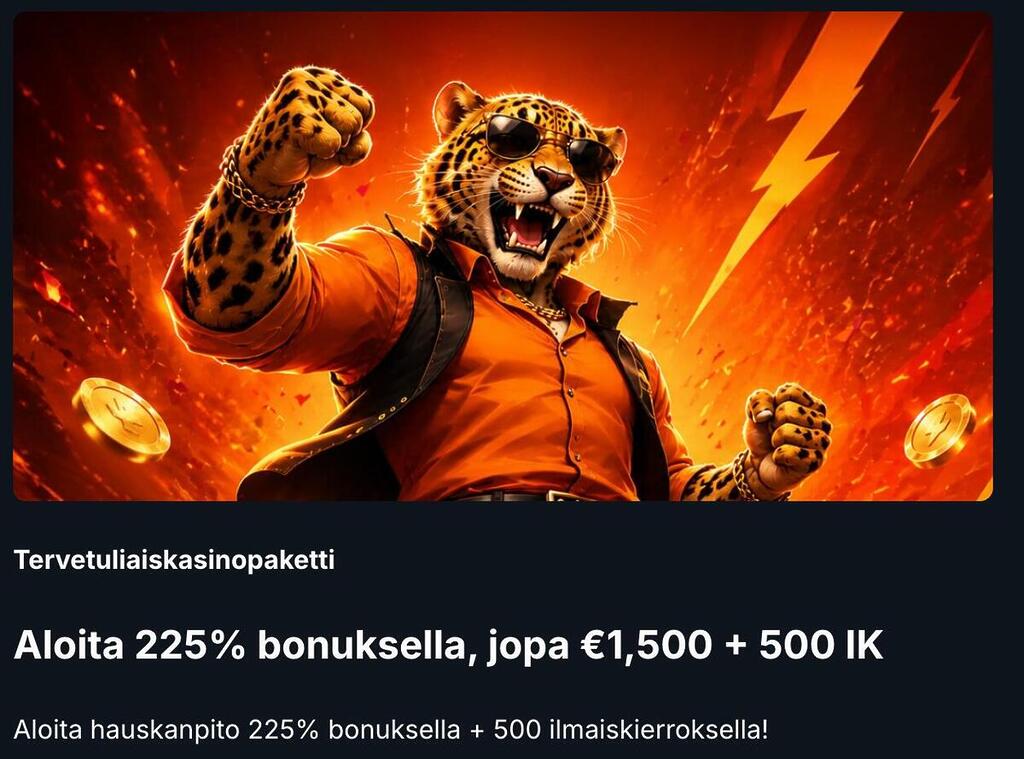 Luck Leopard Casino tervetuliaisbonus 225% jopa 1500€ asti + 500 ilmaiskierrosta