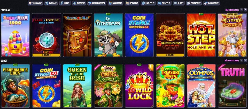 Mr Pacho Casinon peliaula, jossa on esillä parhaita ja uusia kolikkopelejä, kuten Sugar Rush 1000 ja Book of Ra.