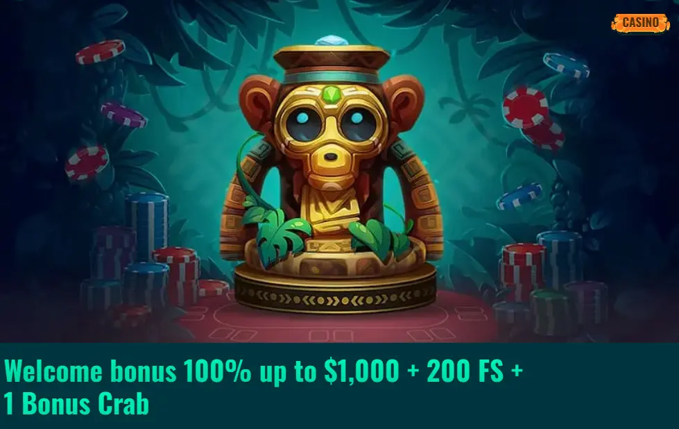 Spinanga casino New Zealand welcome bonus banner showing 100% bonus up to $1,000 + 200 Free Spins + 1 Bonus Crab