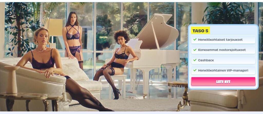 OnlySpins-kasinon VIP-ohjelma, jossa esitellään VIP-tason edut kuten cashback, korkeammat nostorajat ja henkilökohtainen VIP-manageri