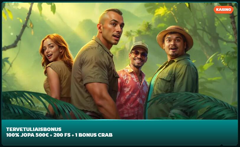 Playio-kasinon tervetuliaisbonus: 100 % jopa 500 € asti, 200 ilmaiskierrosta ja 1 Bonus Crab.