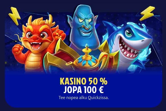 Quickz Casino tervetuliaisbonus kasinolle: 50% bonus jopa 100€ asti.