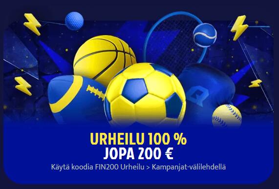 Quickz Casino urheilun tervetuliaisbonus vedonlyöntiin: 100% bonus jopa 200€ asti bonuskoodilla FIN200 Urheilu.