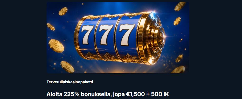 Rcasino tervetuliaisbonus 225% jopa 1500€ asti + 500 ilmaiskierrosta