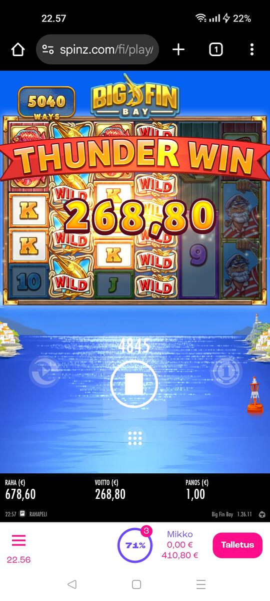 Big Fin Bay – Spinz (268.8 EUR / 1 bet) | Kapteni85