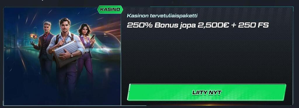 Spinational Casino kasinon tervetuliaispaketti 250% bonus jopa 2,500€ + 250 FS