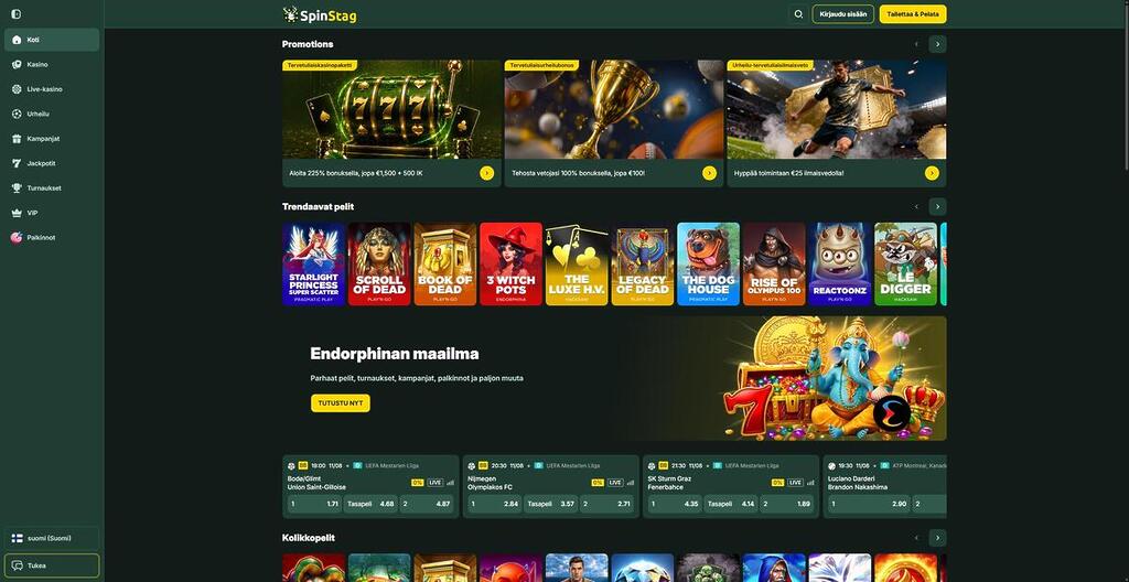 Spinstag Casino etusivu, kampanjat ja pelivalikoima