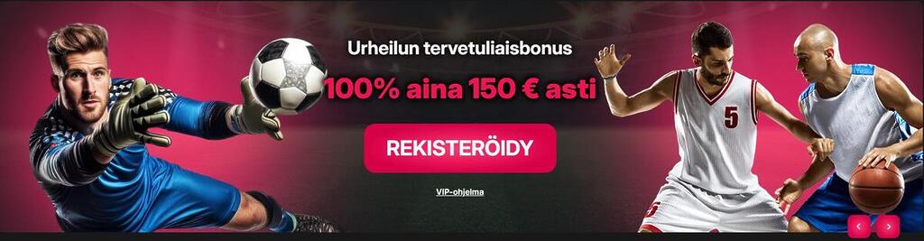 WinCashino urheiluvedonlyönnin tervetuliaisbonus, jossa näkyy 100% bonus aina 150€ asti ja urheilijoita kampanjakuvassa
